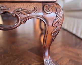 Vintage Queen-Anne Style Mahogany Coffee Table with Pad Feed.  Measures 42" x 42" x 18" H. Photo 3 of 4. 