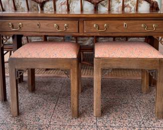 Century Console with 2 Benches. Console Measures 54" W X 16" D X 28" H. Benches Measures 18" x 14" x 18" H. Great As Is But Would Be Cool Painted. Ask Us For Resources. We Have Some Great Farrow & Ball Paint in The Steph Musur Moving Sale! Photo 1 of 7. 