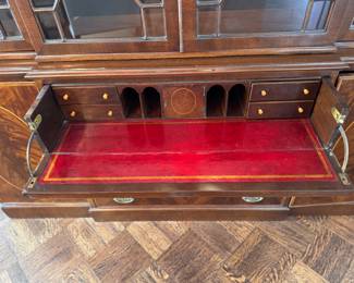Irwin Flame Mahogany Bookcase / Cabinet with Leather Drop Front Writing Surface. Measures 74" W x 93" H x 16" D. Photo 3 of 5. 
