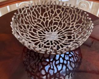 Silver Faux Coral Accent Bowl. Measures 21" D x 8" H. Photo 3 of 2.