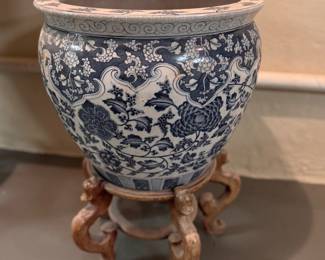 Chinoiserie Fish Bowl On Stand. Measures 18" D x 16" H. 