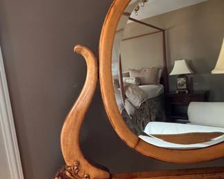 Vintage Bird's Eye Maple Vanity Paired with Vintage Bamboo Chair. Vanity Measures 35" W x 21" D x 30" H.  Photo 4 of 5. 