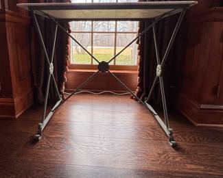 Neoclassical Style Painted Wrought Iron Table with Mable Top. Measures 36" W x 20" D x 31" H. Photo 1 of 4. 