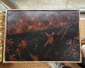 Victorian Bamboo Side Table with Chinoiserie Surfaces. Measures 20" x 14" x 29" H. Photo 2 of 2. 