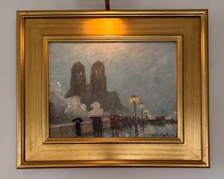 Notre Dame, Paris Oil Painting Signed by Artist. Measures 23" W x 19" H Overall. Photo 1 of 2. 