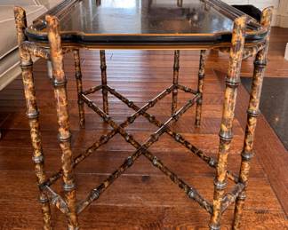 Tortoise Bamboo Tray Top Coffee Table. Measures 21" W x 28" D x 24" H to Top of Frame. Photo 1 of 3.