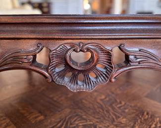 Vintage Queen-Anne Style Mahogany Coffee Table with Pad Feed.  Measures 42" x 42" x 18" H. Photo 4 of 4. 