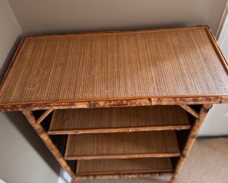 Tortoise Bamboo Bookshelf with Woven Cane Surfaces. Measures 28.5" W x 14" D x 38" H. Photo 3 of 3. 