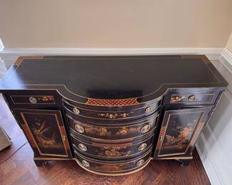 Union National Black Lacquer Chinoiserie Buffet / Cabinet. Measures 52" W x 20" D x 34" H. Photo 2 of 9. 