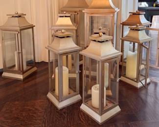 Outdoor Lanterns -- 3 Sizes. Small Measure 16" H (4 Available), Medium Measure 19" H (3 Available), Large Measures 19" H (3 Available). 

Large - 2	25" H