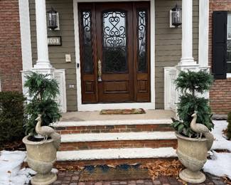 Large Pair of Peacock Urns