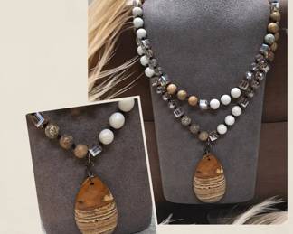 Desert Dune Picture Jasper Necklace With Natural Stones Layered Or Sweater Necklace