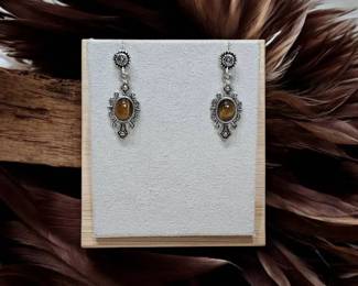 Tigers Eye Dangle Cabochon Earrings 
