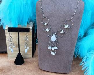 White Onyx Quartz Necklace  Earrings