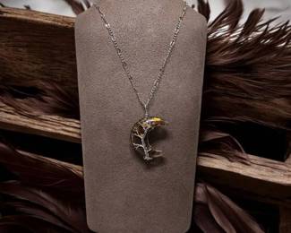 Harvest Crescent Moon With Tigers Eye Embedded Chips Necklace