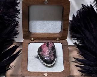 Dramatic Edgy Rhodonite Ring  Size 6.5  Courage, Emotional Clarity  Harmony