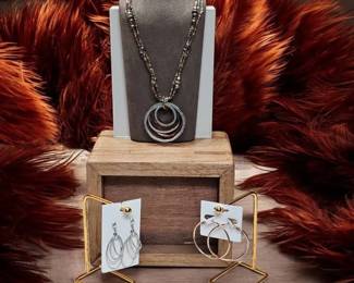 Industrial Bohemian Tiered Pendant Necklace  Earrings  Bronze, Silver, Gold  Copper Tones