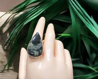 Moonlit Tide Ocean Jasper Ring Size 12  Emotional Balance  Renewal