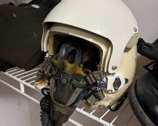 Vintage Air Force pilot helmet with oxygen mask