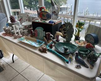Tons of beachy, decor, cookware, serving trays, etc.