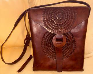 Hand tooled shoulder bag