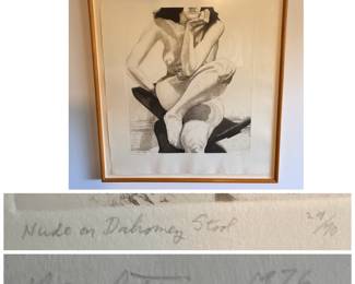 Philip Pearlstein American Nude on Dahomey Stool created in 1976
