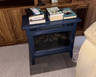 dark blue electric fireplace