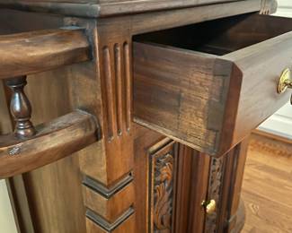 C81 - $275. Solid Wood Hall Tree - mirror has been replaced. Lots of carvings. Measures 39" wide x 16" deep x 88" tall. 