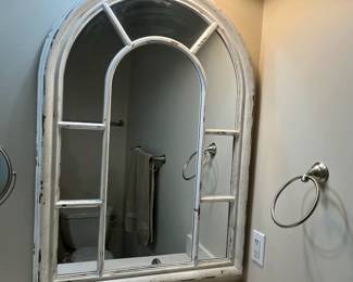 C106 - $140. Pair of Window Style Mirrors by Enchante. Measures 29.25" wide x 40.5" tall. 