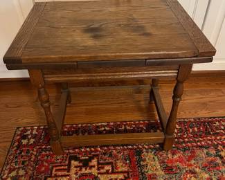 C48 - $40. Antique Side Table. Measures 24" x 18" x 21.5" tall. 40" when leaves are extended out. 