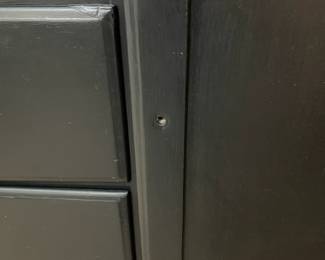 C32 - $95. Kroll Dresser / Chest. Measures 38" wide x 16" deep x 40" tall. Painted in a dark blue. Drawers all slide (bottom is a little sticky) Door on the right closes but need some adjustment. Was used as a media cabinet but could easily be a dresser or extra storage!