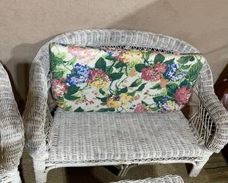 C111 - $75. 3 Piece Childs Wicker Set. Loveseat, Chair & Side Table. 