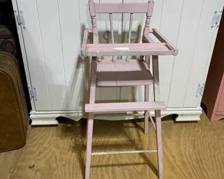 C118 - $25. Doll High Chair. Measures 11.5" wide x 11.5" deep x 28" tall. 