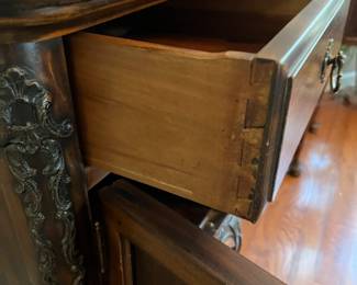 C12 - $450. Gorgeous Mahogany Buffet. Was refinished in 2011 by Mumford Restoration. Has custom made protector on the top. Measures 72" wide x 23" deep x 39.25" tall in the front. 45" tall to the tallest spot on the back. 