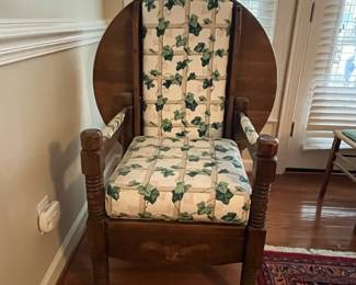 C50 - $350. Unique Antique  - "Chair Table".  As a table it measures 36" round x 29" tall. As a chair it measures 16.5" wide x 15.5" deep x 36" tall. Floor to seat is 18". 