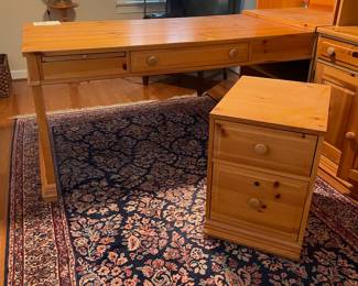 C39 - $250. Broyhill - Pine Office Furniture. Moves in 6 pieces. It is on the 2nd story so please have help to move! Can be configured a lot of ways! Individual piece on the right is 32" wide x 21" deep x 79" tall. Desk piece is 60" long + the attached piece making it 80" as set up. 32" deep x 30" tall. Very Sturdy!
