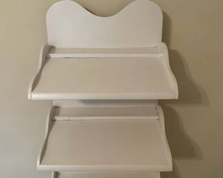 C54 - $30. White Wooden Stand (I believe it's for heeled shoes) Measures 13.25" wide x 9" deep x 62.5. 