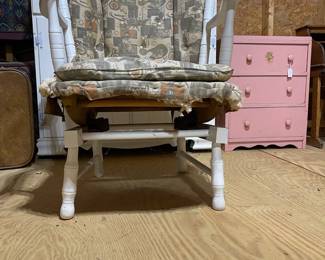 C119 - $25. Frank & Son Spring Rocker. Painted White. Measures 23" wide x 23" deep x 35" tall. Floor to Seat is 16". 