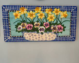 C89 - $50. Folk Art Flower Painting on Boards. Measures 34.5" x 17" tall. 