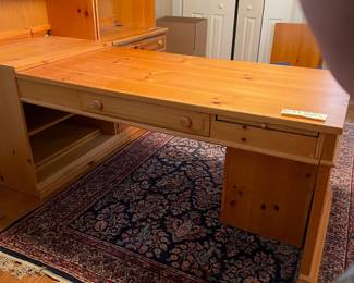 C39 - $250. Broyhill - Pine Office Furniture. Moves in 6 pieces. It is on the 2nd story so please have help to move! Can be configured a lot of ways! Individual piece on the right is 32" wide x 21" deep x 79" tall. Desk piece is 60" long + the attached piece making it 80" as set up. 32" deep x 30" tall. Very Sturdy!