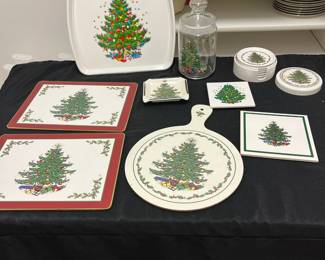 C137 - $150. Large Lot of Christmas Dishes. Glasses show the most wear on the gold trim. 