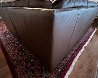 C83 - $500. Viceroy Leather Sectional. (Needs cleaned from dog hair) No rips / holes etc. Leather, Mocha, Hazelnut. Measures 87" from each corner. 34.5" deep x 34" tall. Floor to seat is 17.5" Seat is 21" deep. 