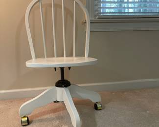 C151 - $40. Swivel Rolling Wood Office Chair. Measures 18" wide x 17" deep x 36" tall. Floor to seat is 17"