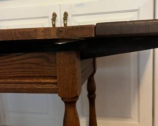 C48 - $40. Antique Side Table. Measures 24" x 18" x 21.5" tall. 40" when leaves are extended out. 