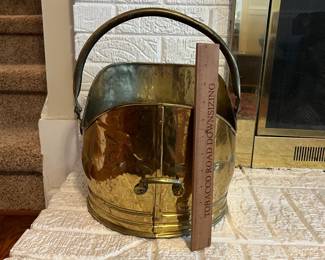 C103 - $25. Brass Ash Bucket with Handle. Measures 12" x 14.5" tall.  Made in England. 
