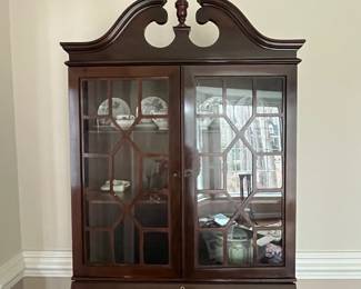 C79 - $225. Mahogany Drop Front Secretary with Glass Bookcase / Display Cabinet above. Measures 28" wide x 14.5" deep x 77" tall. 