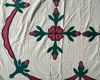C155 - $65. Hand Pieced & Quilted Blanket "EC 1961". Measures 79.75" x 98.5". Does have some minor staining. 