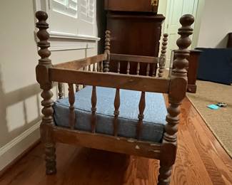 C96 - $35. Homemade Upcycled Dog Bed. Measures 39.5" wide x 21.5" x 27" tall top of 4 posters. 