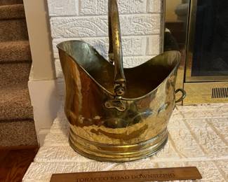 C103 - $25. Brass Ash Bucket with Handle. Measures 12" x 14.5" tall.  Made in England. 