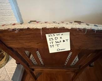 C52 - $85. Single Wooden Side Chair. Measures 25.5" wide x 23" deep x 37" tall. 